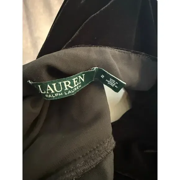 Lauren by Ralph Lauren Velvet Style Midi Little Black Dress Long Sleeve Bow Tie - Picture 12 of 15